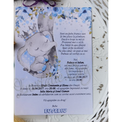 Invitatie Botez Eleganta cu Sigiliu Model Floral si Bebe Print Elefant