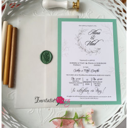 Invitatie de nunta Greenery Simplicity cu sigiliu si calc
