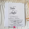 Invitatie de nunta ieftina cu design floral alb sidefat