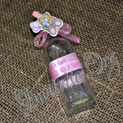 Invitatie botez handmade sticluta cu ravas roz si ursulet