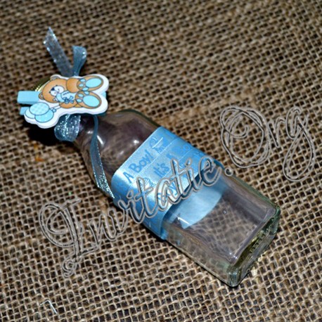 Invitatie botez handmade sticluta cu ravas bleu "It's a Boy"